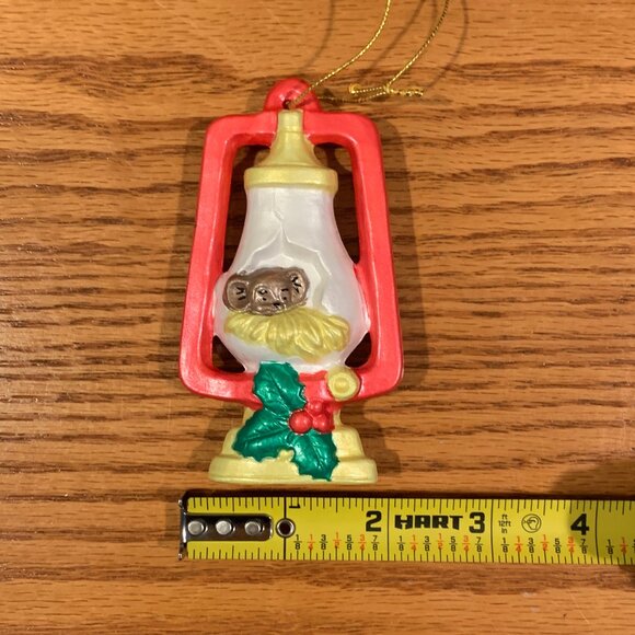 VINTAGE HANDMADE CERAMIC CHRISTMAS ORNAMENT, MOUSE INSIDE A LANTERN - Picture 4 of 4